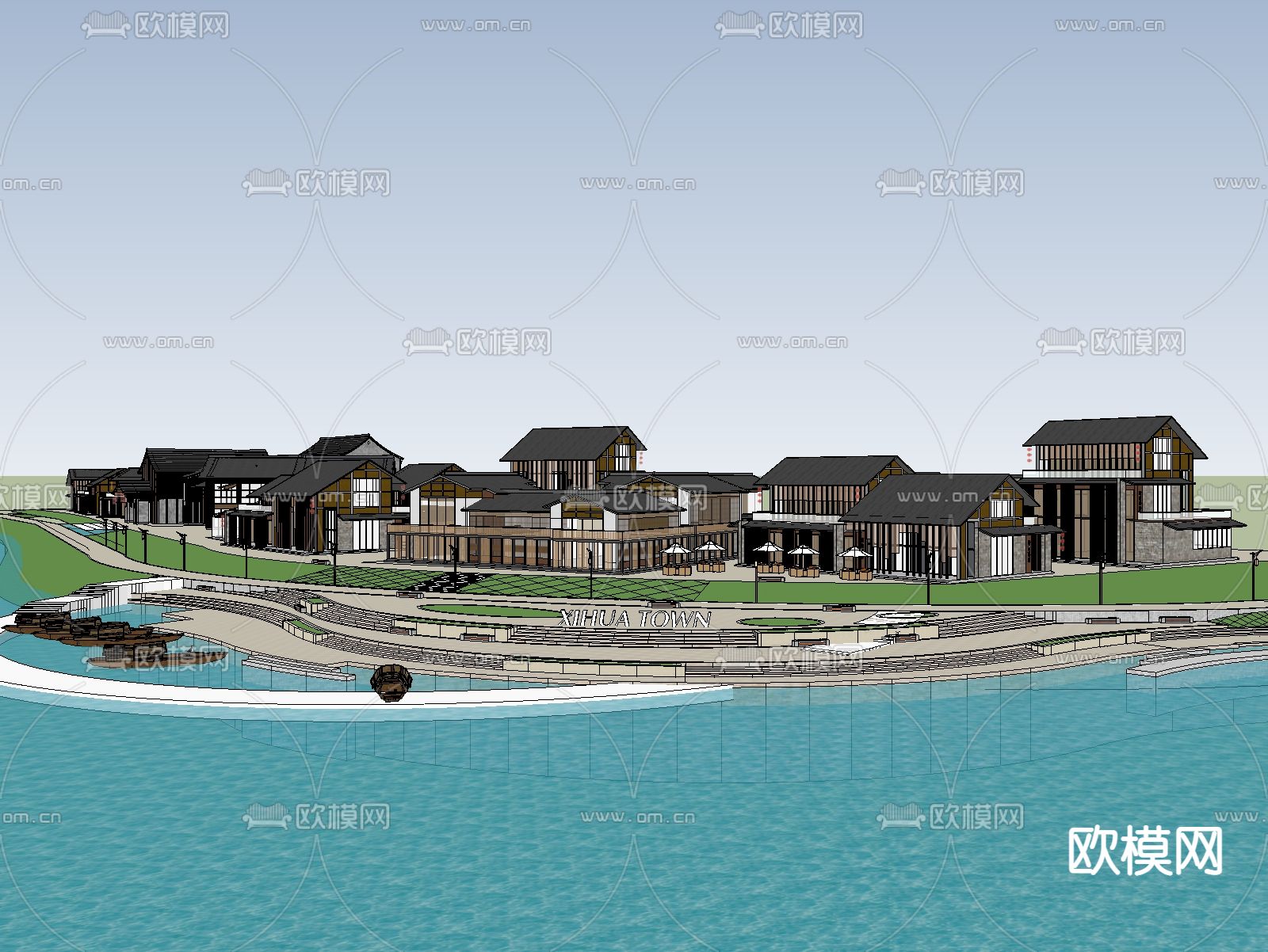 新中式商业街su模型下载（渲染图3）