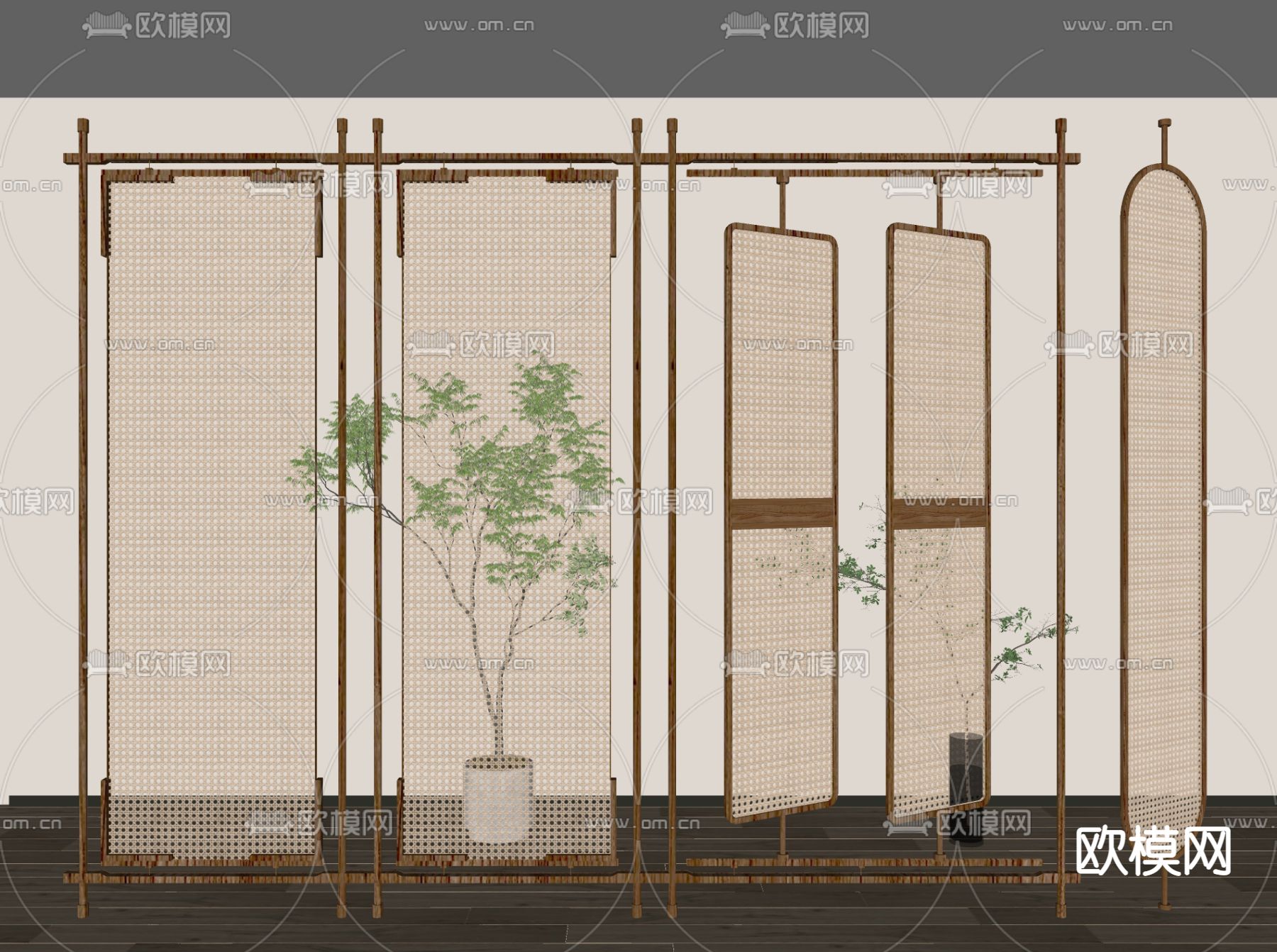 侘寂屏风隔断su模型下载（渲染图2）
