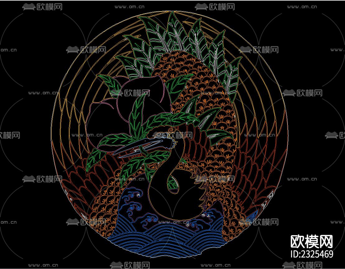 凤凰图案CAD施工图下载（渲染图2）