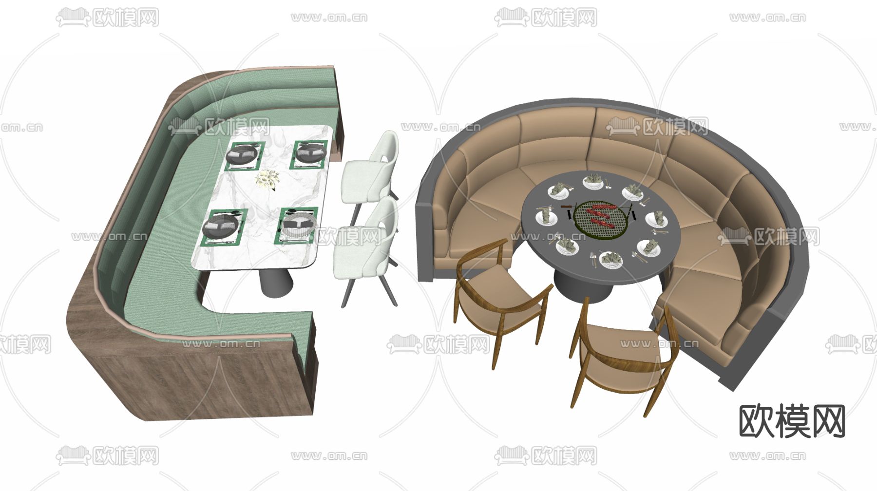 现代卡座沙发su模型下载（渲染图2）