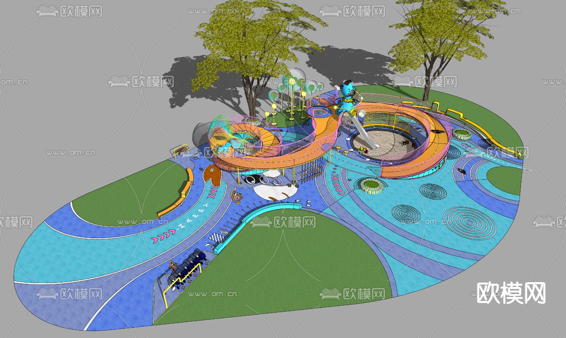 现代儿童环形爬梯跑道su模型下载（渲染图4）
