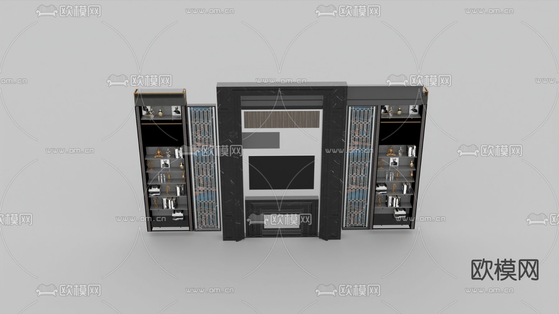 现代轻奢创意电视背景墙免费3d模型下载