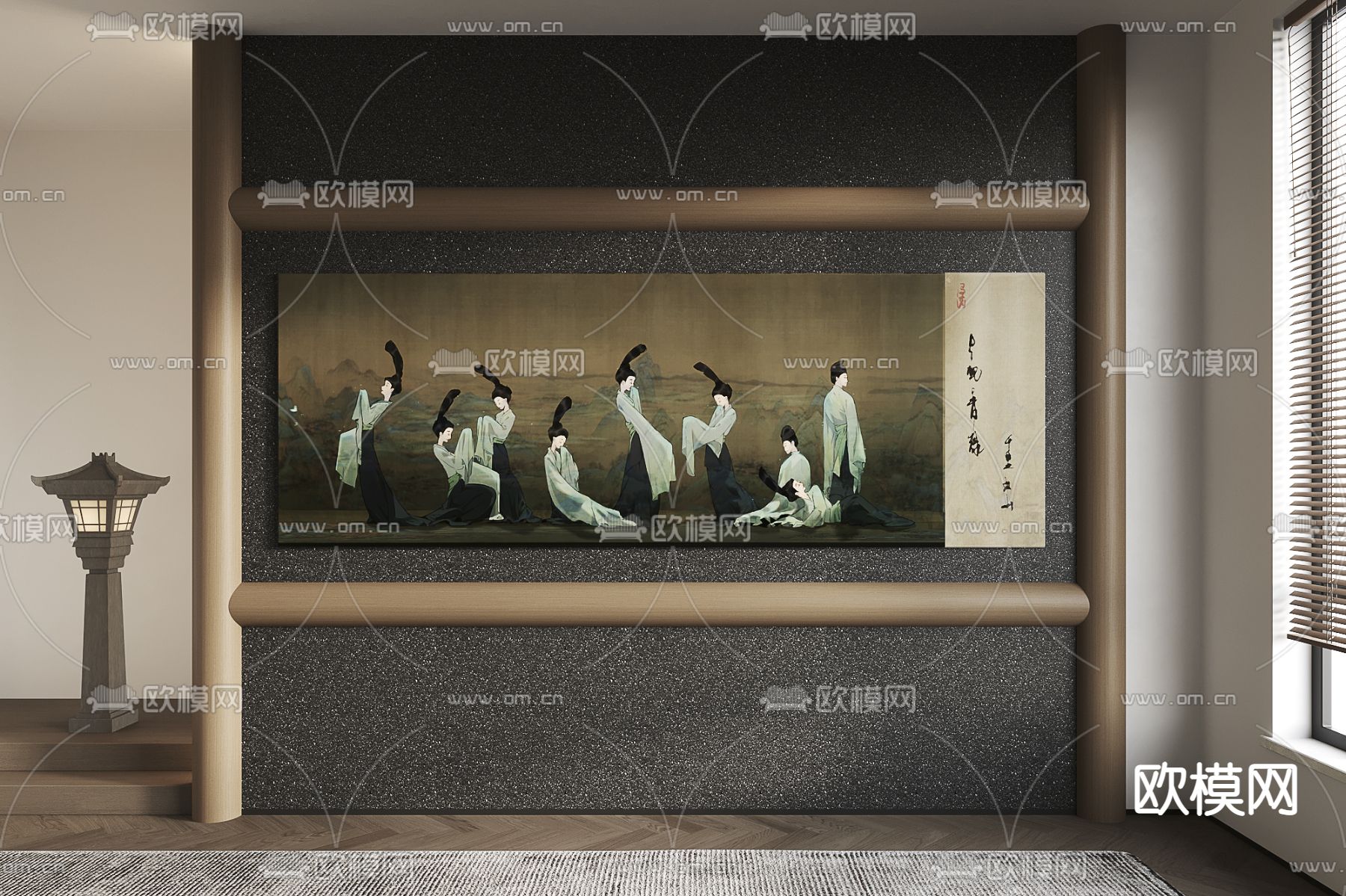 新中式仕女图挂画 装饰画su模型