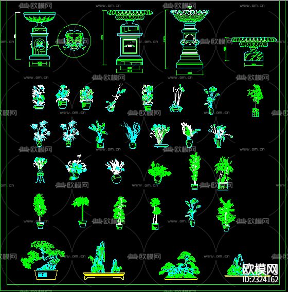 喷泉盆景设计cad施工图下载