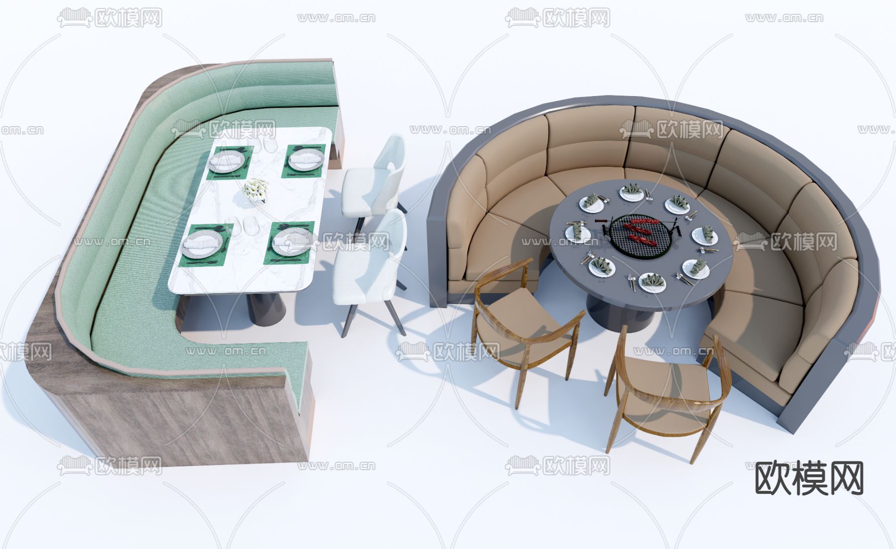 现代卡座沙发su模型下载（渲染图1）