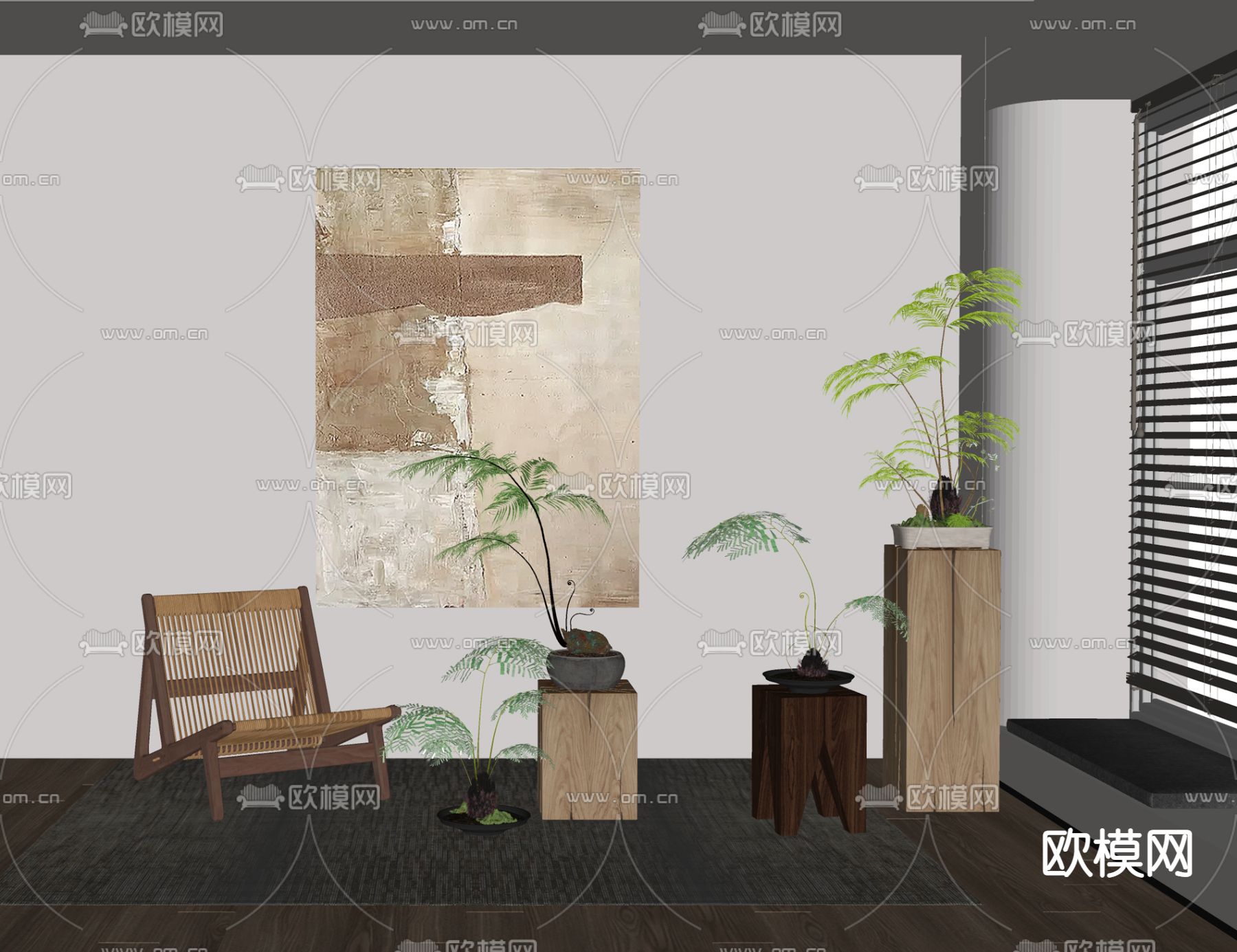 侘寂风绿植盆栽 盆景su模型下载（渲染图2）
