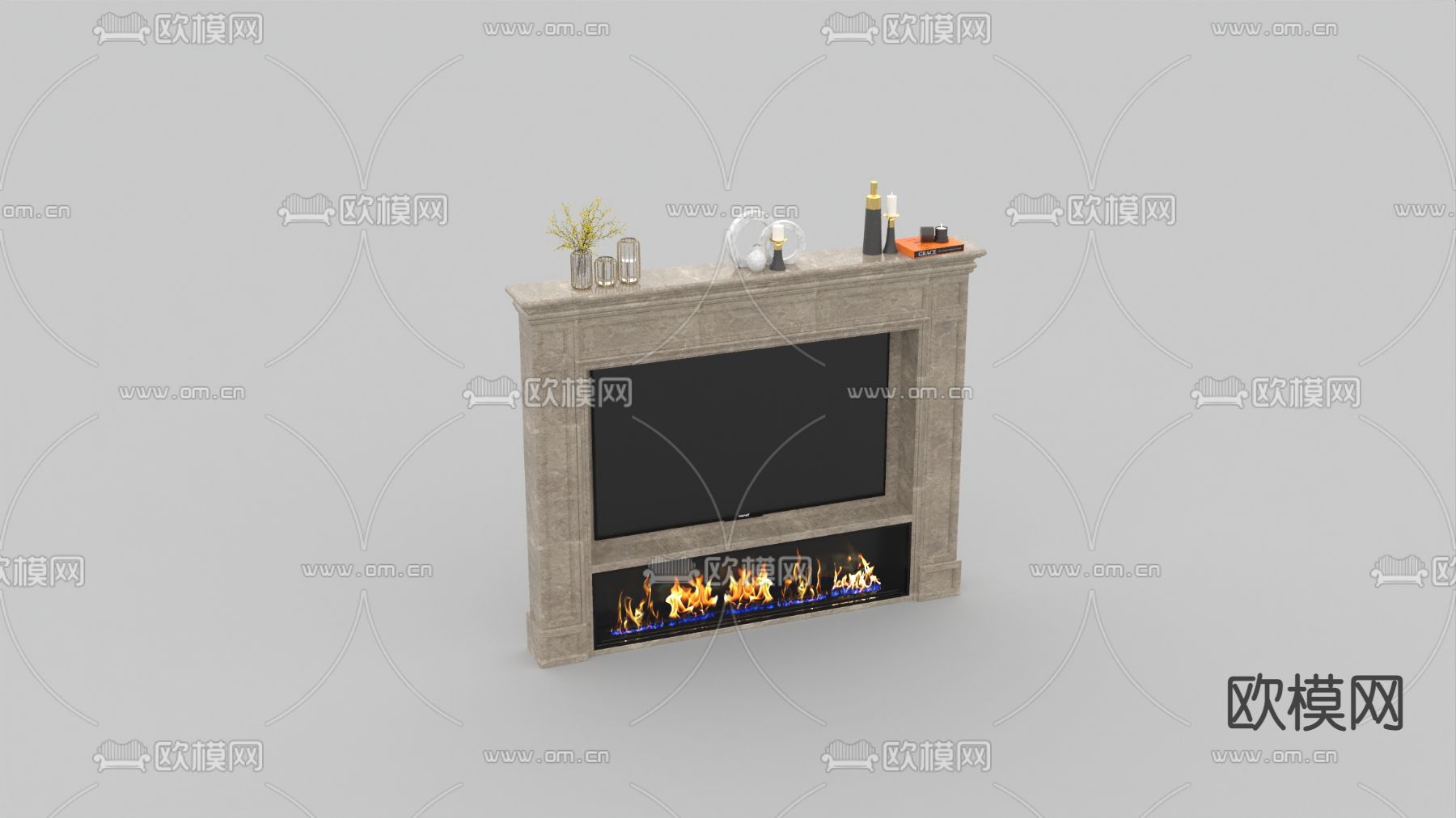简欧大理石壁炉电视柜免费3d模型下载