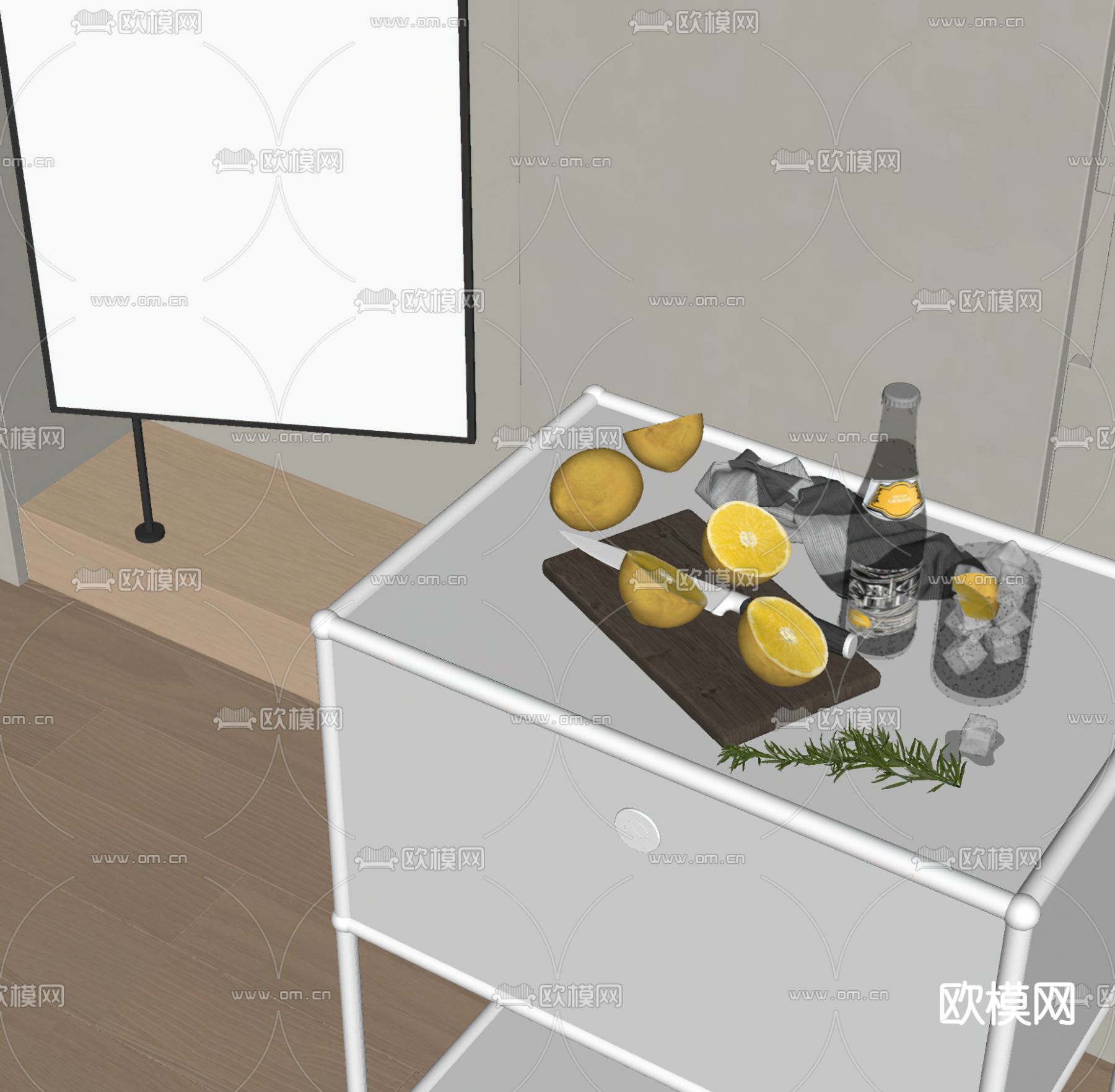 酒瓶酒杯 柠檬 厨房器具su模型下载（渲染图2）
