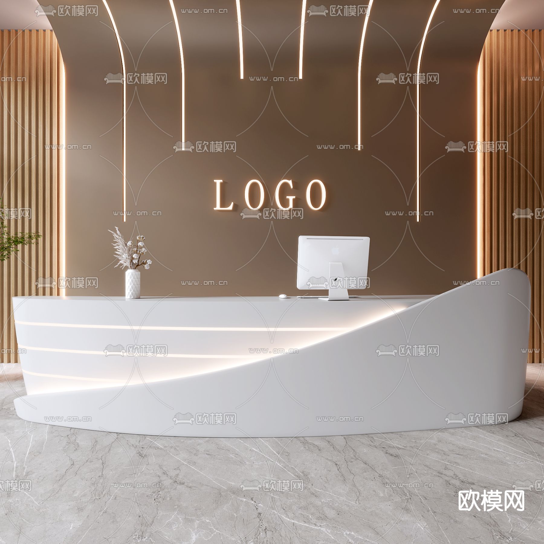 现代公司前台接待3d模型下载（渲染图2）