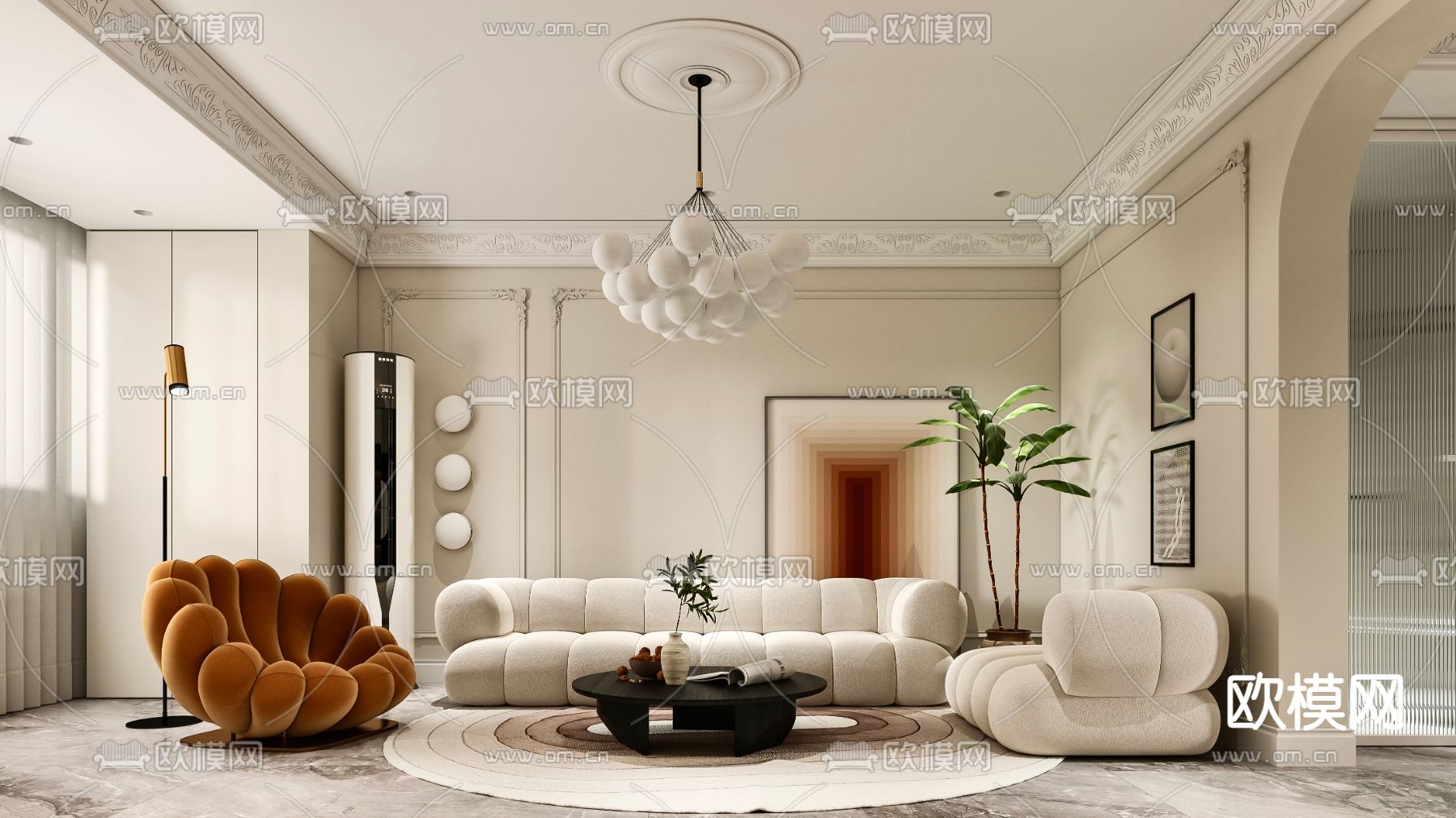 法式客餐厅3d模型下载（渲染图1）