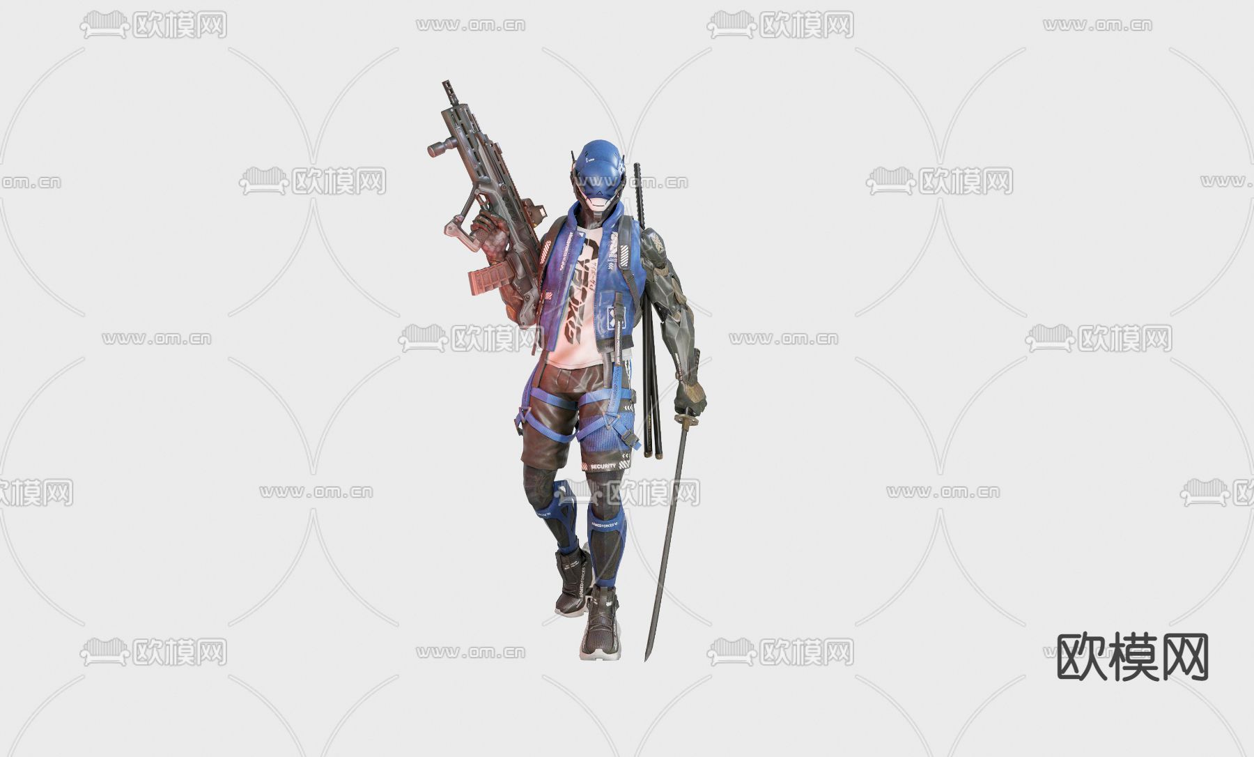 现代朋克风赛博枪手人物su模型下载（渲染图3）