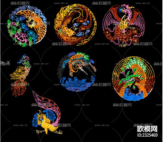 凤凰图案CAD施工图下载（渲染图1）