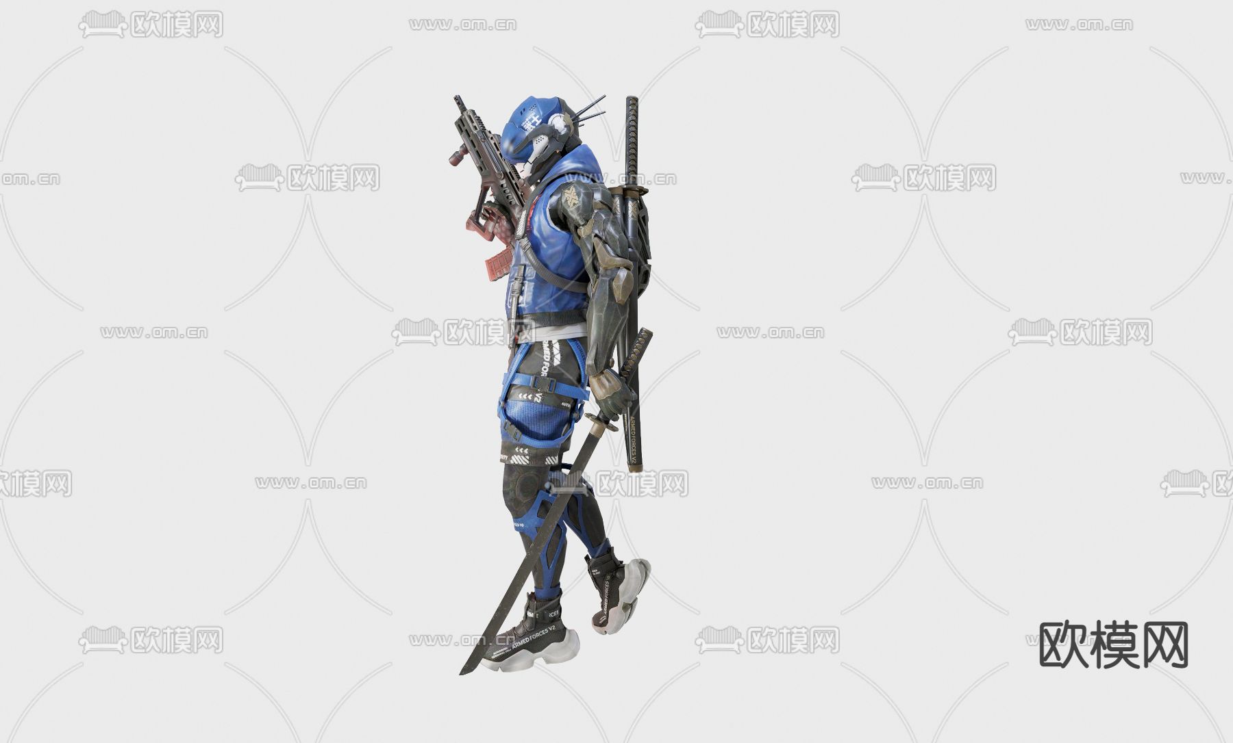 现代朋克风赛博枪手人物su模型下载（渲染图2）