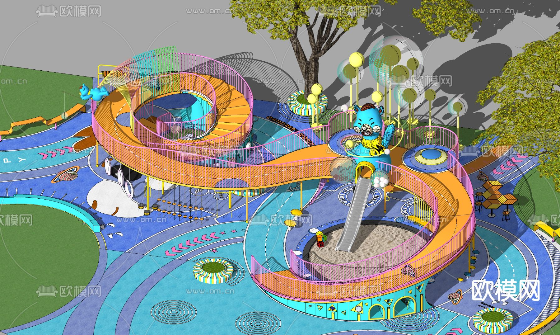 现代儿童环形爬梯跑道su模型下载（渲染图2）