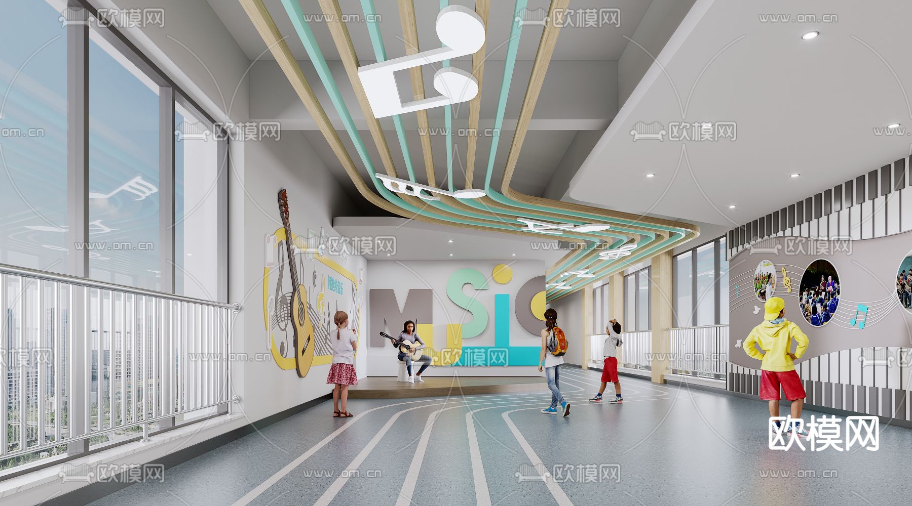 现代学校艺术走廊3d模型下载_ID12155632_3dmax免费模型-欧模网
