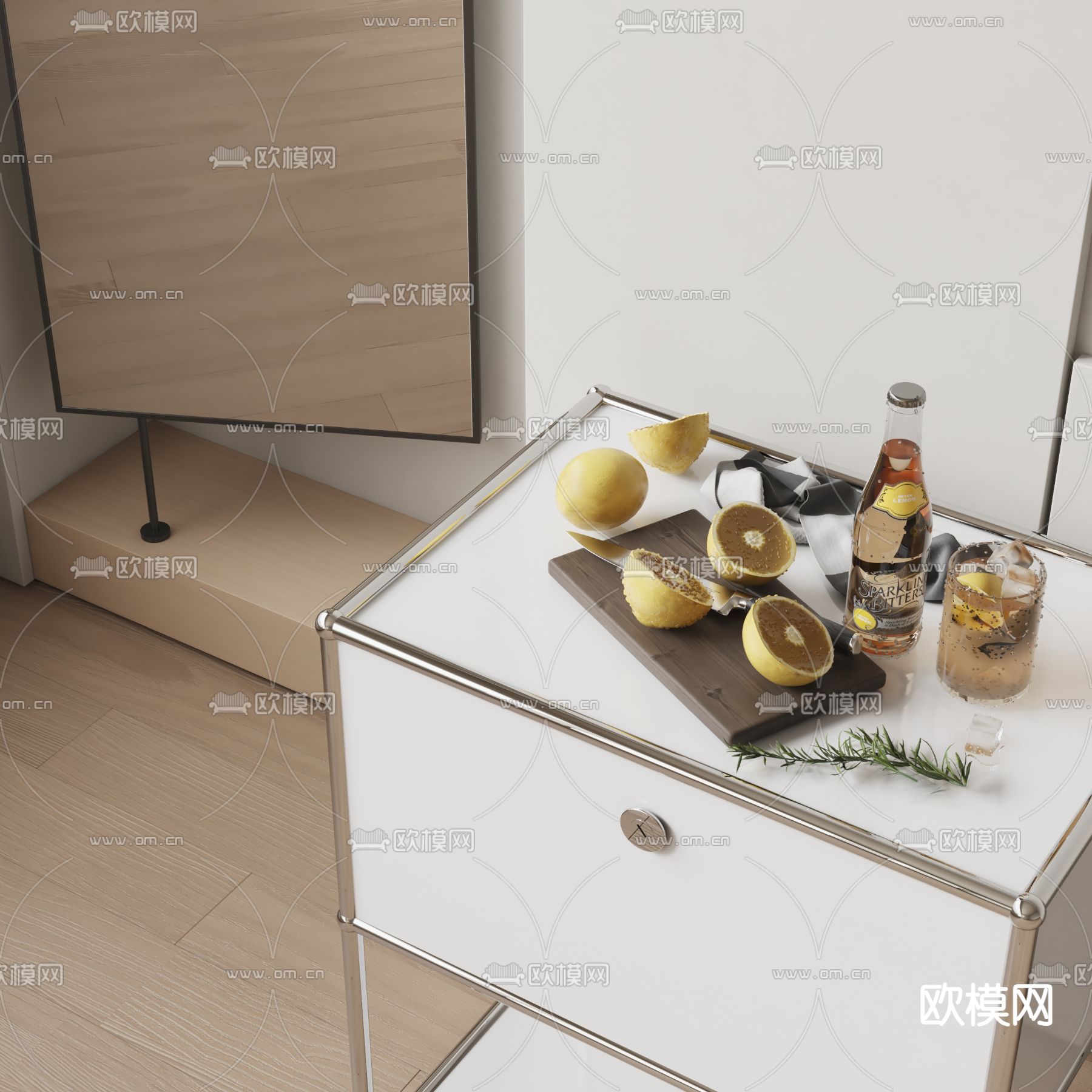 酒瓶酒杯 柠檬 厨房器具su模型下载（渲染图1）