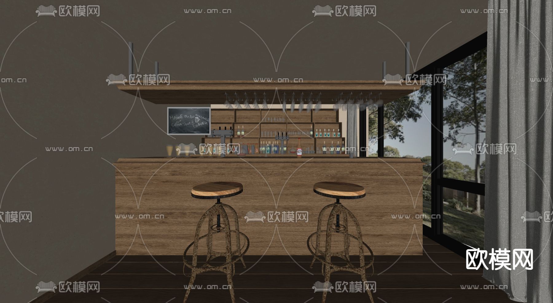 复古酒吧吧台su模型下载（渲染图1）