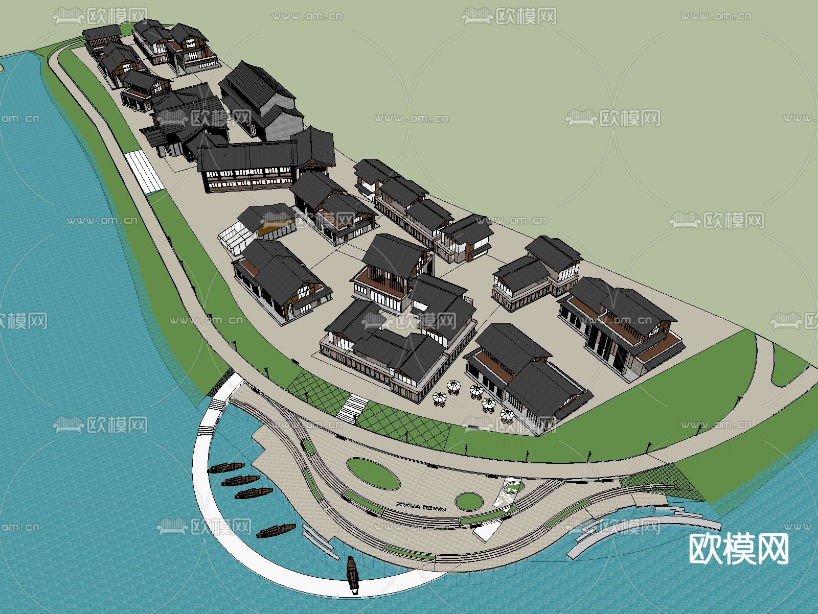 新中式商业街su模型下载（渲染图4）