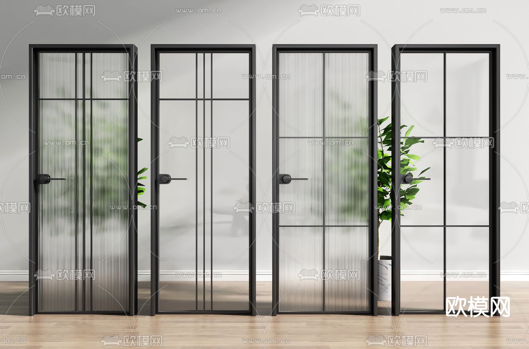 现代玻璃单开门 厨卫门3d模型下载