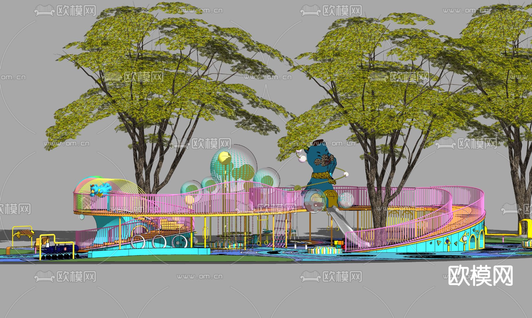 现代儿童环形爬梯跑道su模型下载（渲染图3）