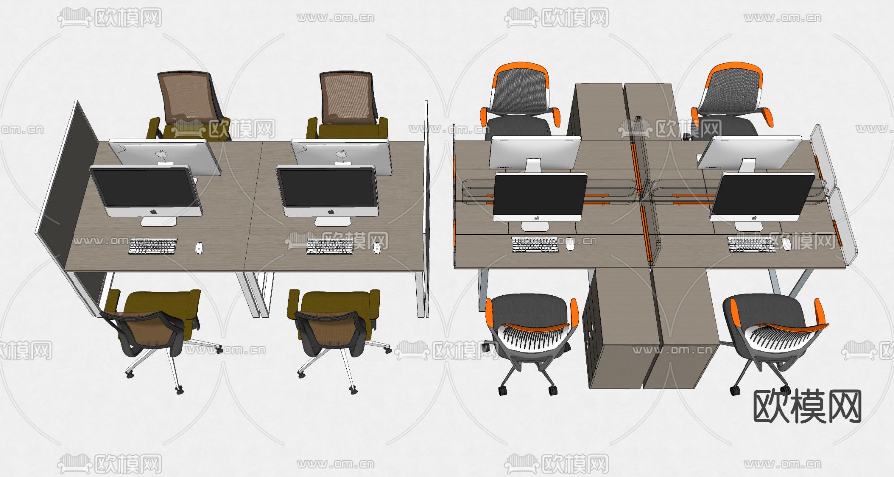 现代办公桌椅 屏风卡位su模型下载（渲染图4）