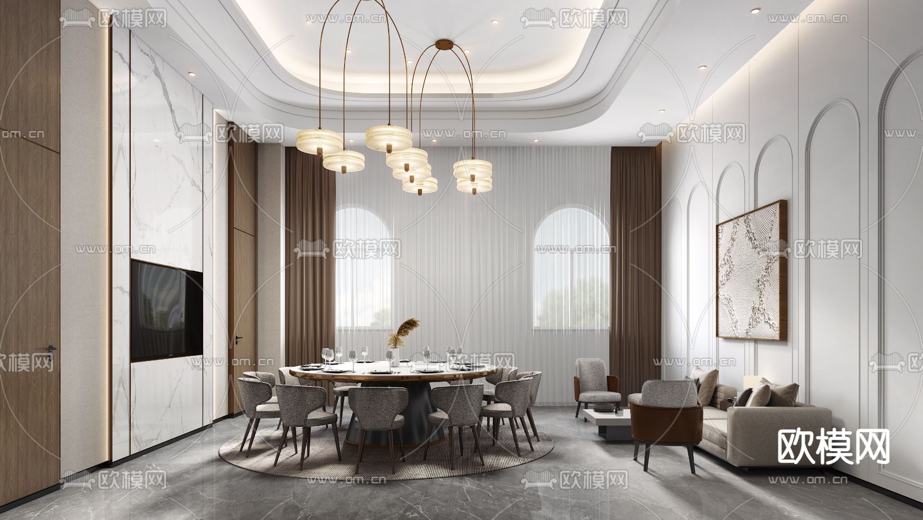 现代餐厅包间免费3d模型下载