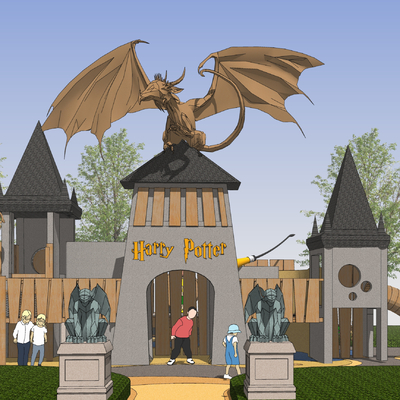  现代哈利波特魔法城堡su模型 