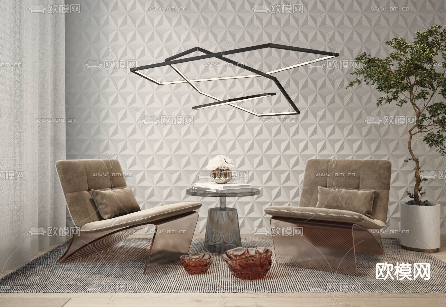 现代棕色单人沙发 休闲椅3d模型下载