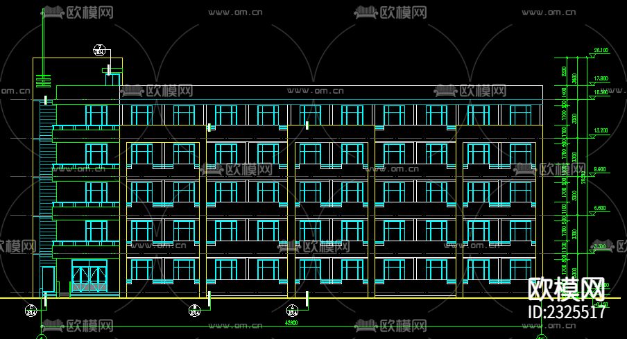 五层学生宿舍CAD施工图下载（渲染图4）