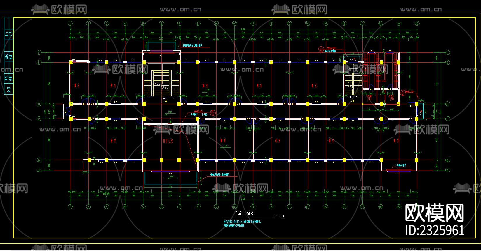 框架教学楼建筑结构CAD施工图下载（渲染图4）