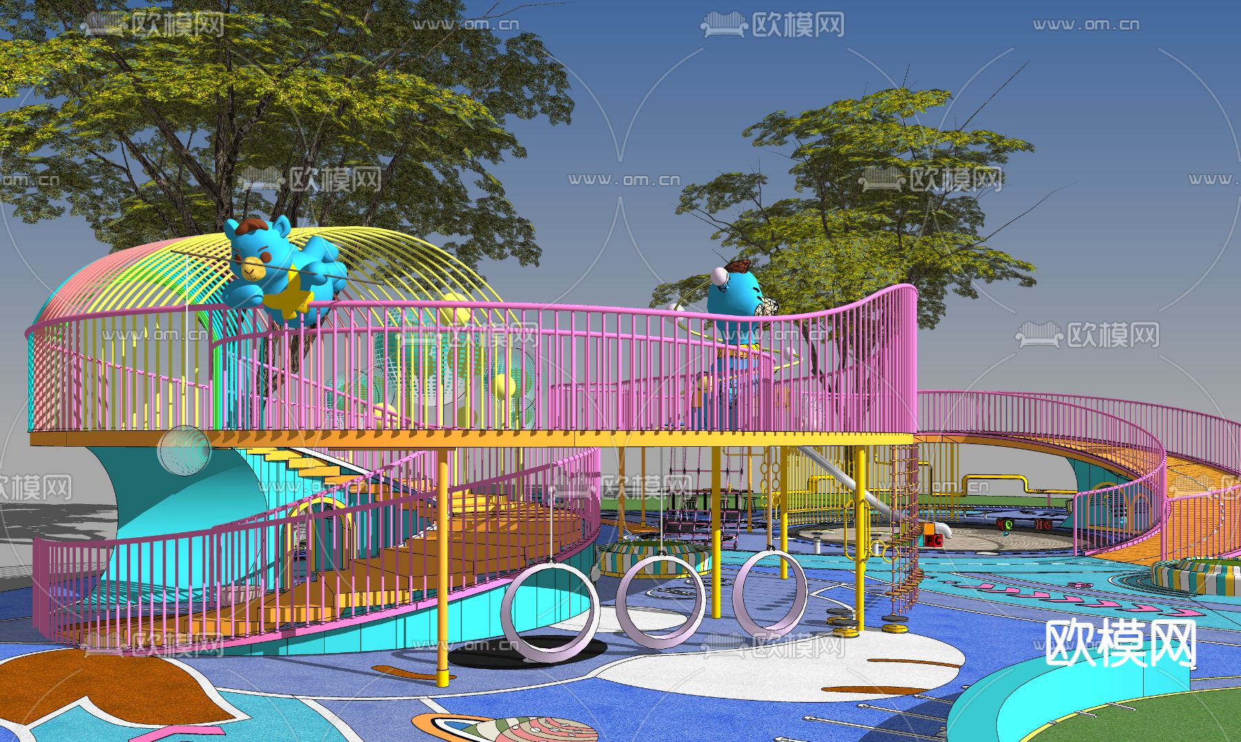 现代儿童环形爬梯跑道su模型下载（渲染图1）
