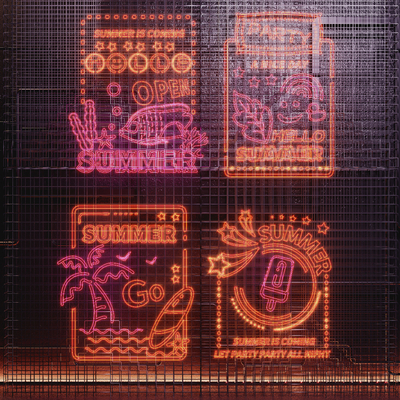  美食街霓虹灯 装饰灯 打卡墙su模型 