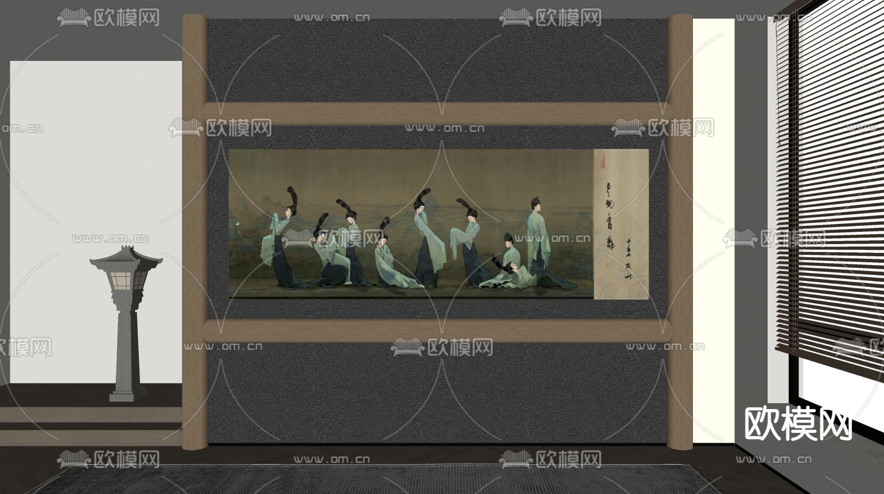 新中式仕女图挂画 装饰画su模型