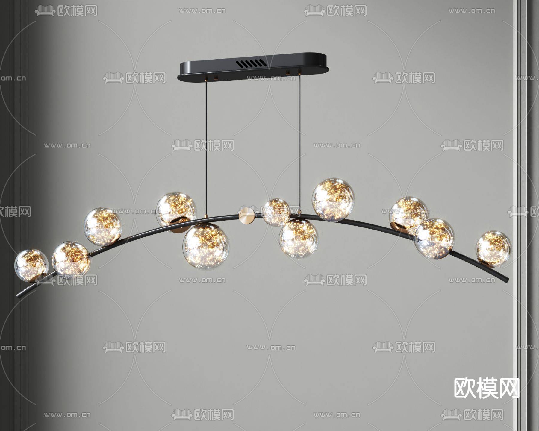 现代弧形多头吊灯3d模型下载_ID12151872_3dmax免费模型-欧模网