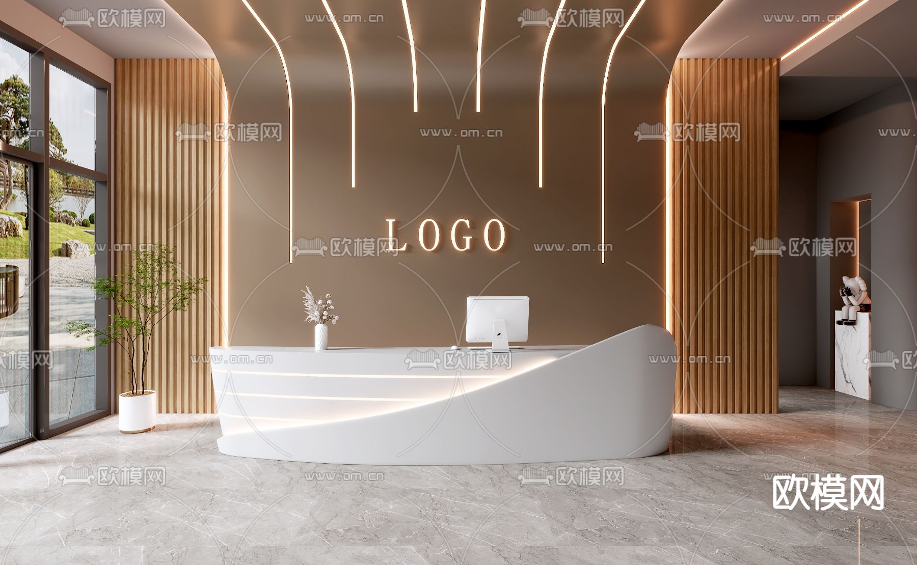 现代公司前台接待3d模型下载（渲染图1）