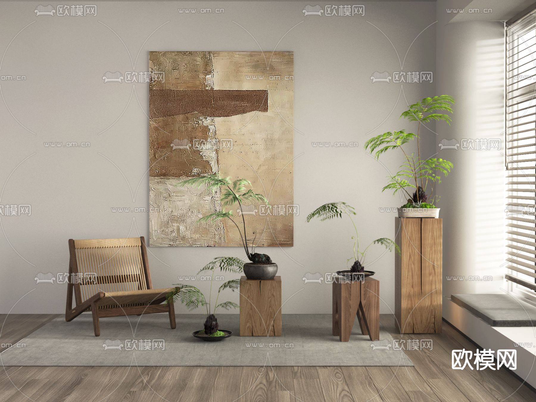 侘寂风绿植盆栽 盆景su模型下载（渲染图1）