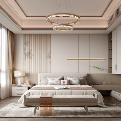 新中式主人房 卧室su模型