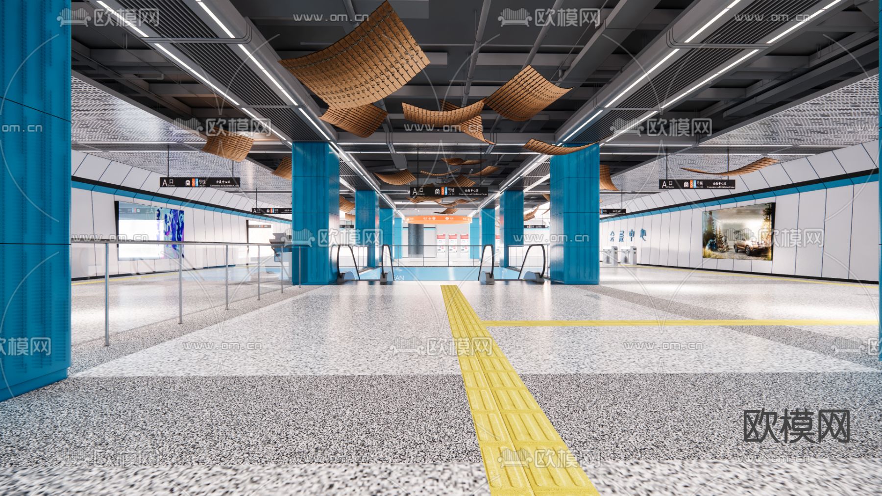 现代地铁站站厅层su模型下载（渲染图1）