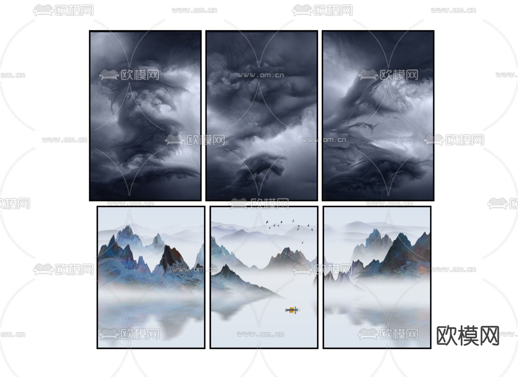 现代装饰画 挂画 风景画su模型下载_ID12153503_sketchup模型下载-欧模网