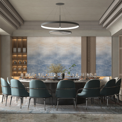  新中式中餐厅包房 包间 包厢su模型 