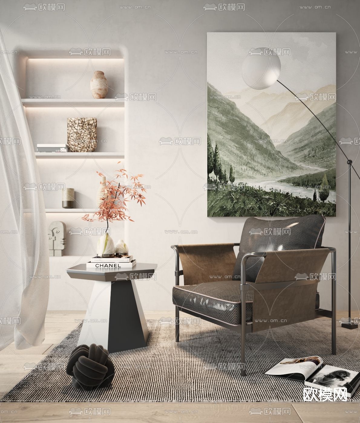 现代黑色单人沙发 休闲椅3d模型下载