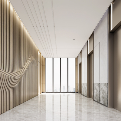  现代电梯厅 走廊过道su模型 