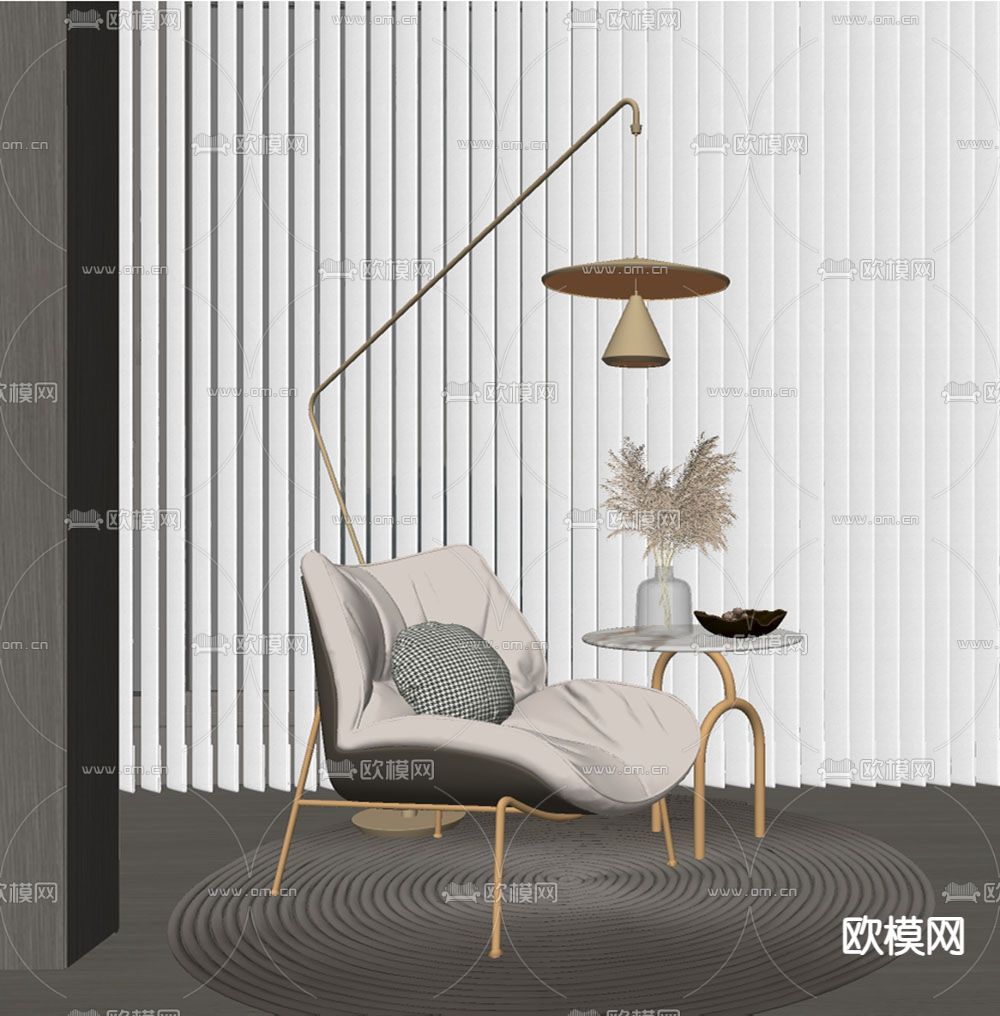 现代轻奢休闲椅子su模型下载（渲染图2）