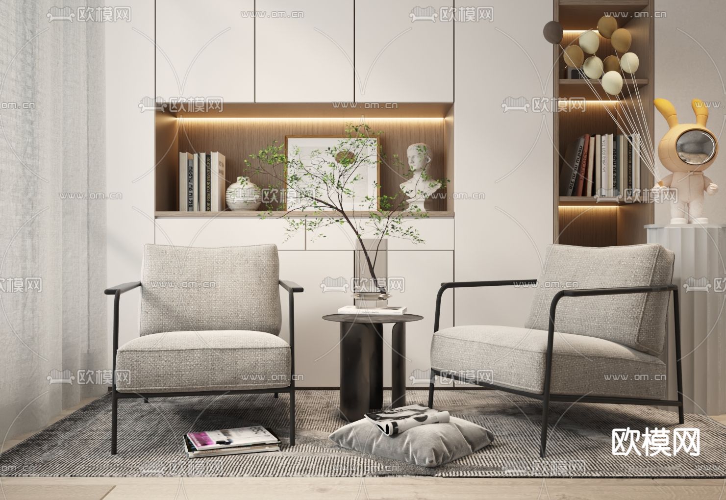 现代米白色单人沙发 休闲椅3d模型下载