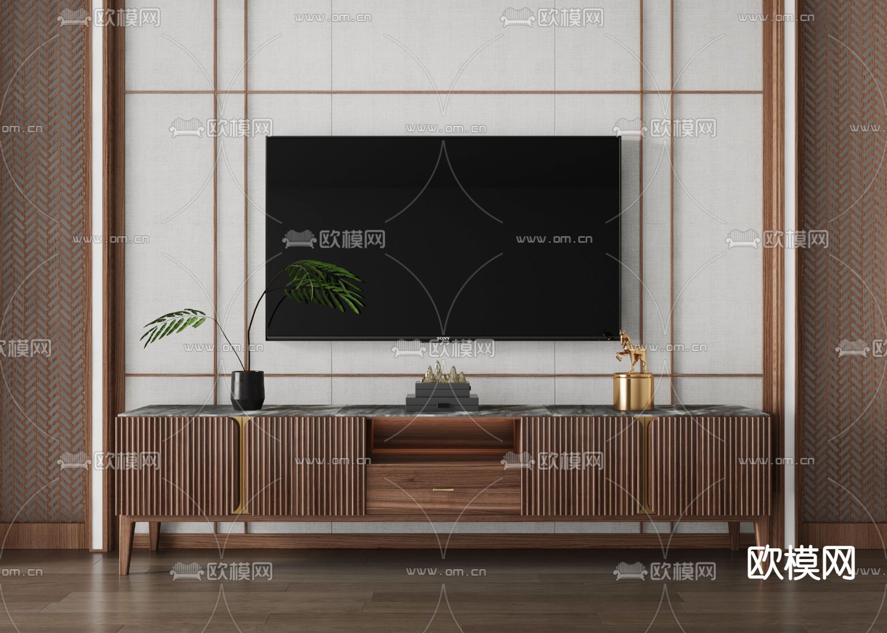 新中式电视柜3d模型下载