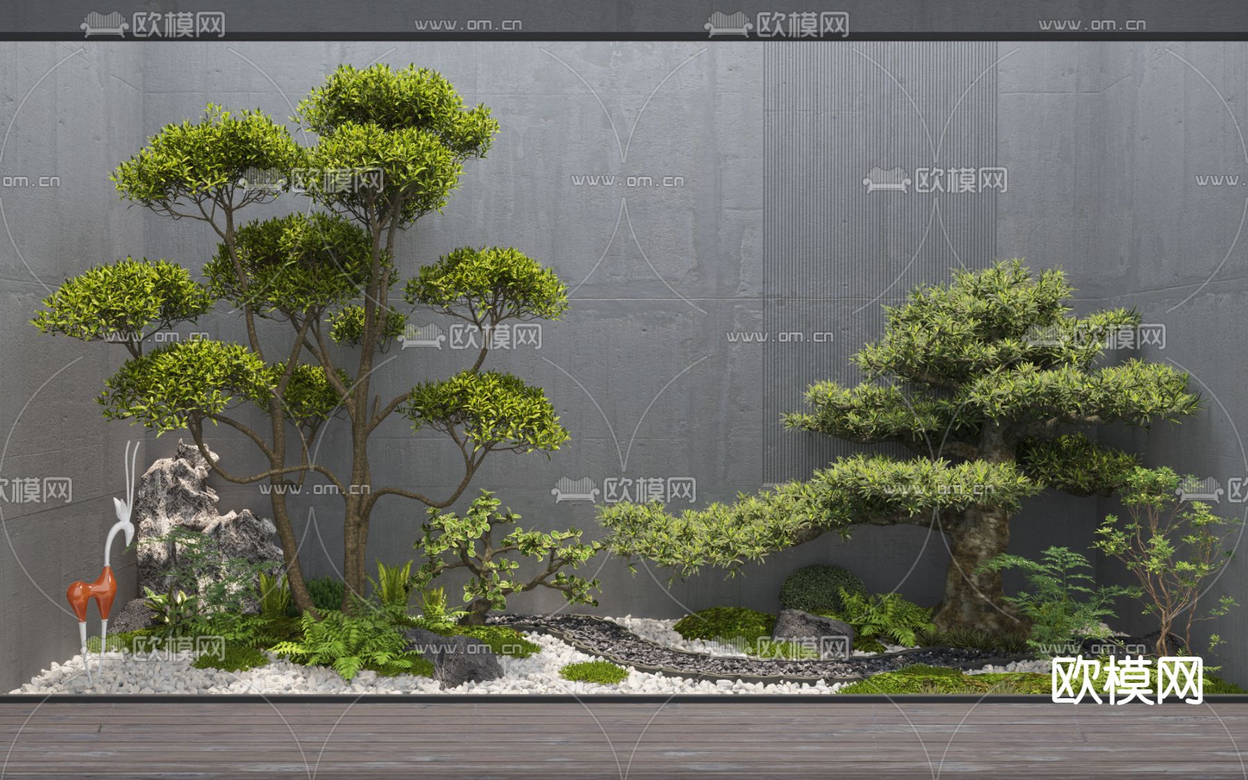 新中式室内松树 景观小品3d模型下载