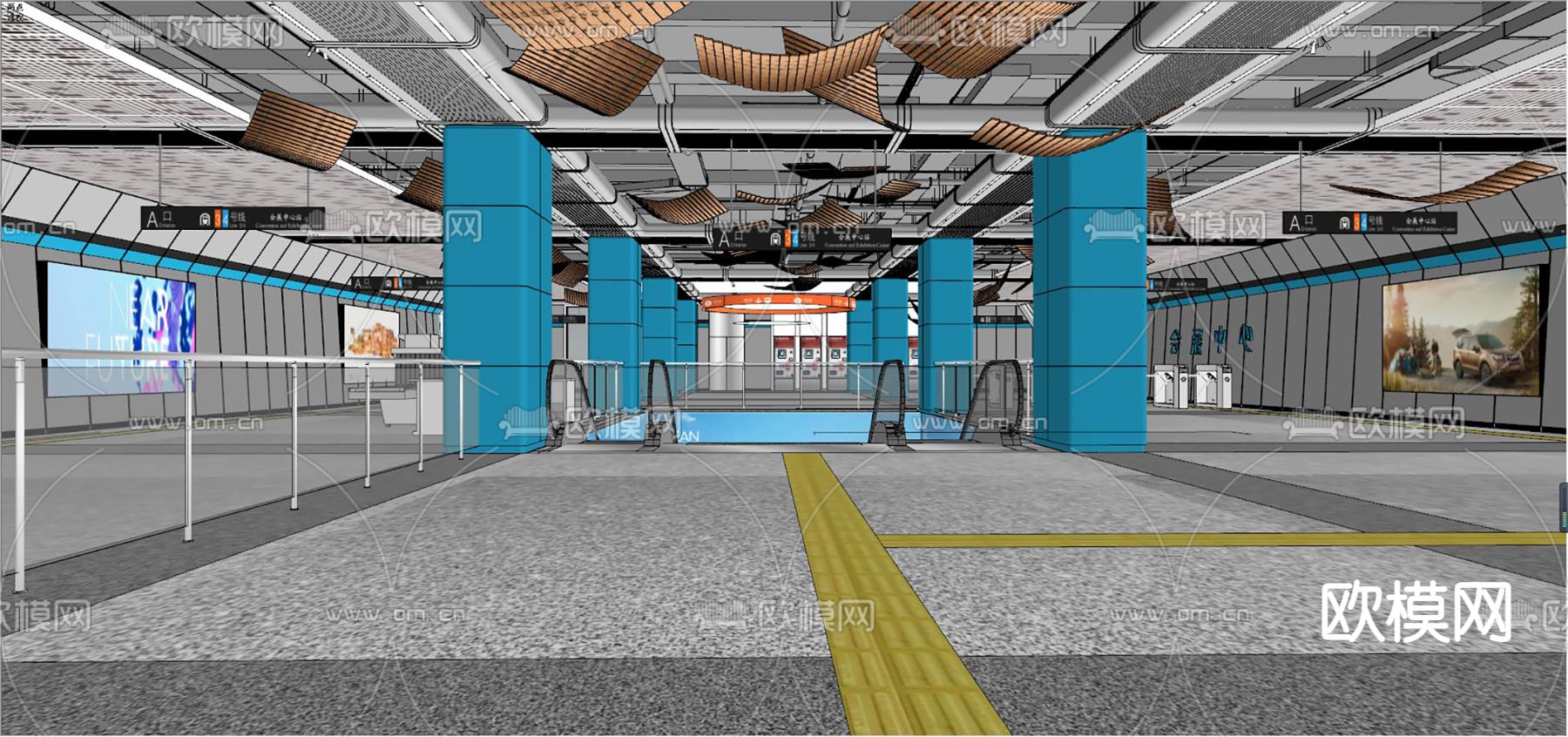 现代地铁站站厅层su模型下载（渲染图2）