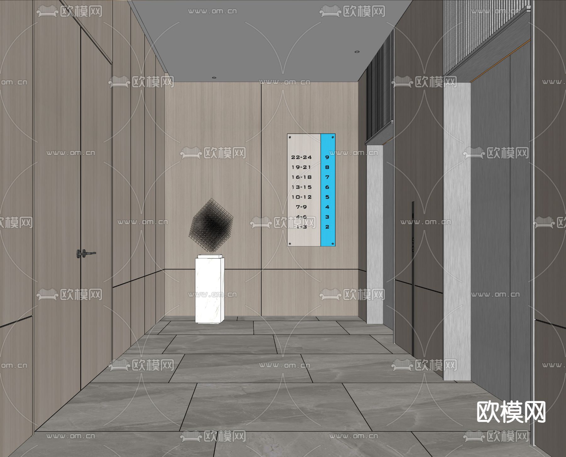 现代办公楼电梯厅 走廊su模型下载（渲染图2）