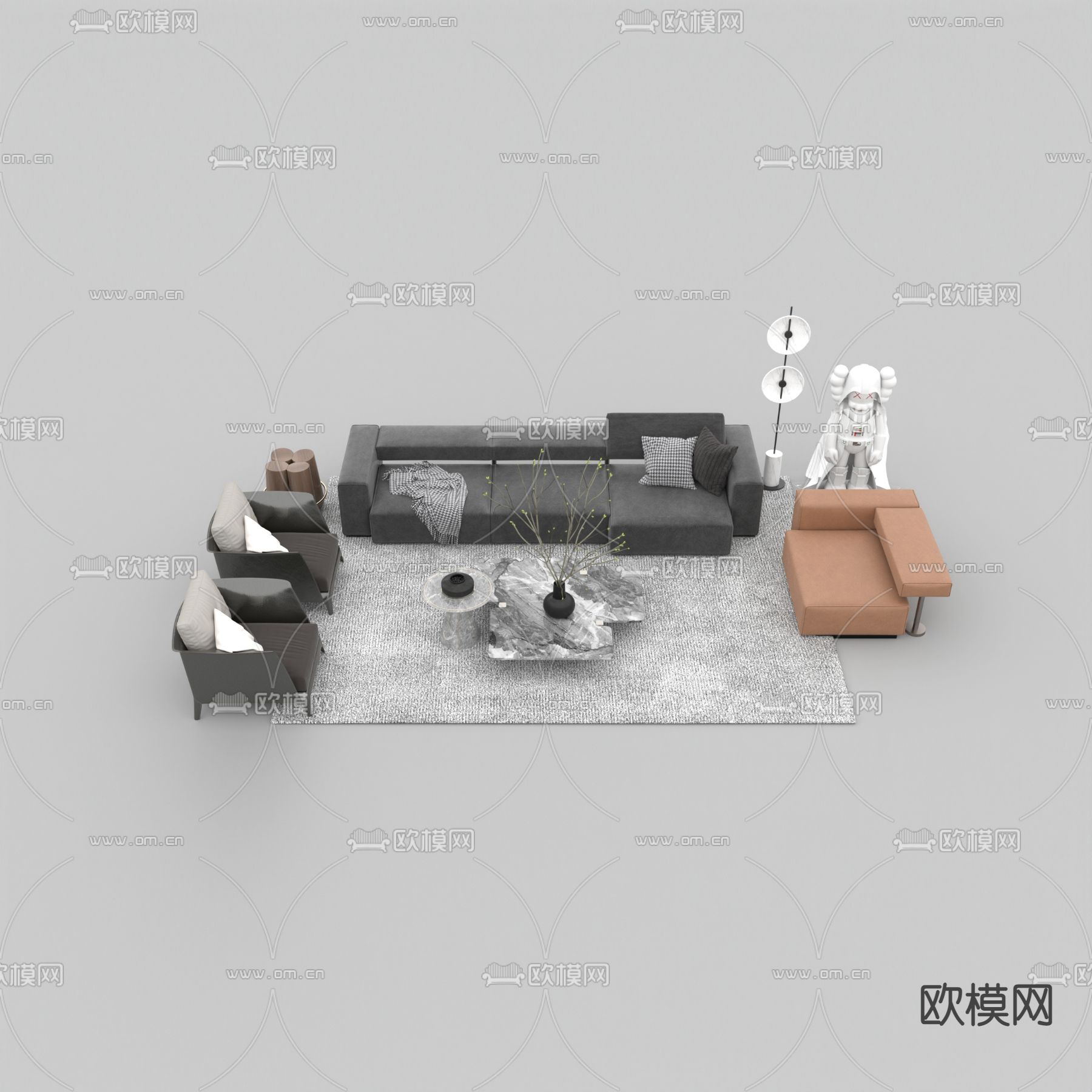 现代轻奢创意多人沙发组合免费3d模型下载