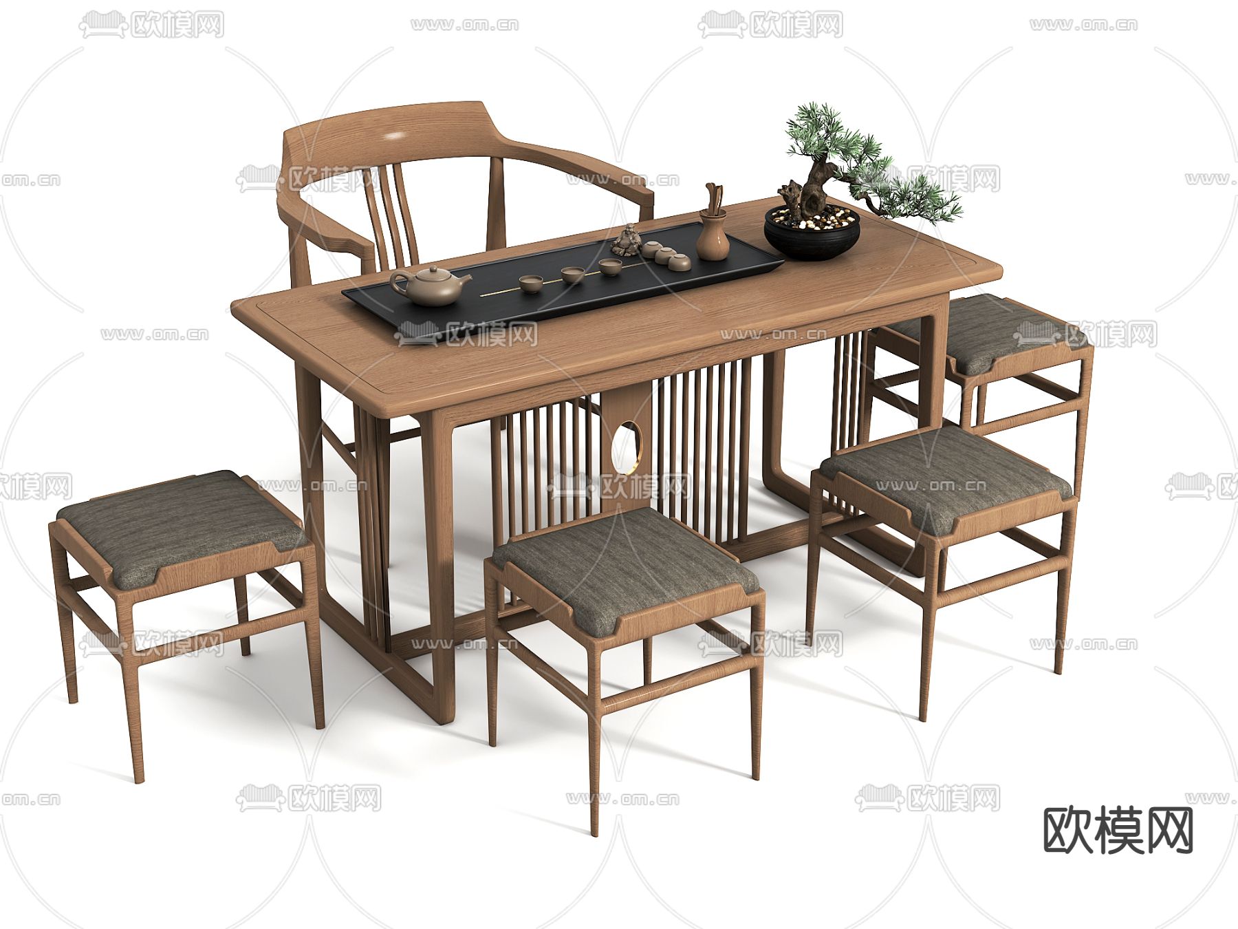 新中式茶桌椅3d模型